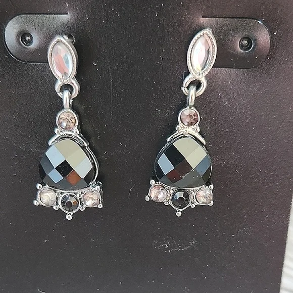 George Womens Earrings 5 Pc Set Dangle Studs with Silver Black Tones Rhinestones - Picture 3 of 10